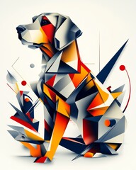 Wall Mural - Abstract geometric dog portrait in red, orange, and blue colors.