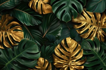 Aufkleber - A close-up view of a bunch of green and gold leaves, perfect for use in nature or design-related contexts