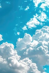 Poster - A plane flies through a cloudy blue sky with a few white clouds scattered about