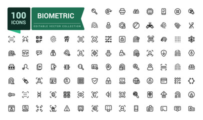 Poster - Set of biometric line icons related to data protection, cyber security, privacy. Simple editable vector stroke illustration.