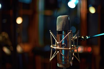 Poster - A close-up shot of a microphone in a professional recording studio setting