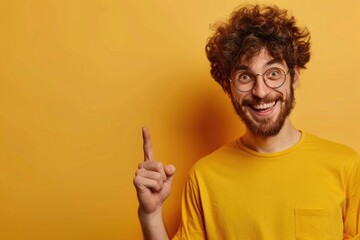 Poster - A man with a beard and glasses holds up his index finger, making a point