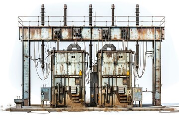 Poster - Group of electrical devices on a metal frame, perfect for use in technical or industrial settings