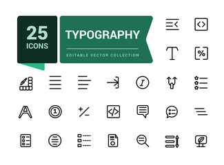 Aufkleber - Typography icon set. Creativity and graphic design related editable stroke outline icons set. Pixel perfect, minimalistic web and UI icon. Outline icon collections.