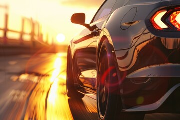 Poster - A close-up shot of a car moving along a road, suitable for use in travel or transportation-themed projects