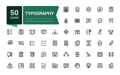 Aufkleber - Typography icon set. Creativity and graphic design related editable stroke outline icons set. Pixel perfect, minimalistic web and UI icon. Outline icon collections.