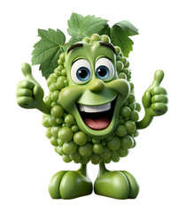 cute 3d cartoon character animation of green grapes with ok symbol on finger, cot out design with tr