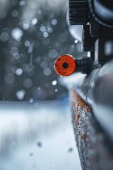 Poster - A close-up shot of a rifle with a red flower attached to the handle