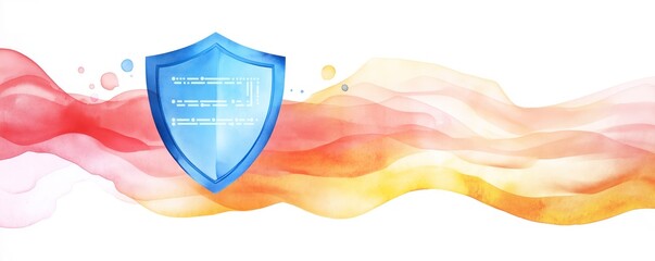 Poster - Internet security shield, flowing data streams, secure storage, Watercolor style
