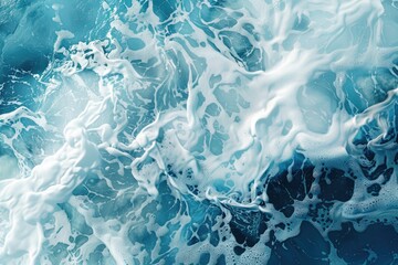 Poster - A detailed view of an ocean wave with sea foam and blue water