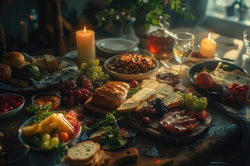 Poster - A table filled with plenty of food, wine, and other treats