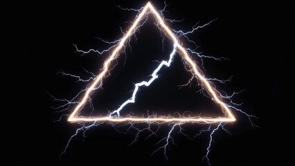 Wall Mural - A glowing neon triangle with electric lightning effects against a dark background