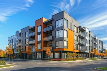 Aufkleber - Urban high-rise with multiple stories and apartments, located at a street corner