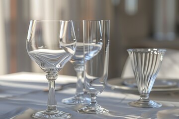Poster - A formal dining table setup with wine glasses and plates, ideal for special occasions or events