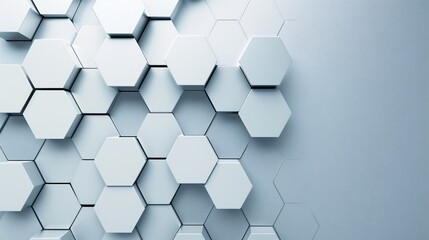 Poster - A 3D background with hexagonal patterns in a metallic finish, creating a modern and industrial look with generous copy space.