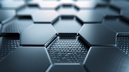 Poster - A 3D background with hexagonal patterns in a metallic finish, creating a modern and industrial look with generous copy space.