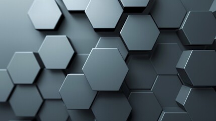 Poster - A 3D background with hexagonal patterns in a metallic finish, creating a modern and industrial look with generous copy space.