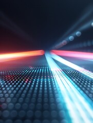 Poster - a futuristic 3d background with neon grid lines receding into the distance, offering a digital and h