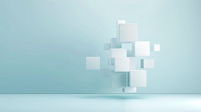 A sleek, futuristic 3D background with geometric shapes floating in a gradient space, providing ample copy space for text or graphics.