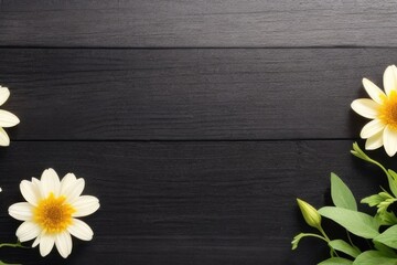 Sticker - Flowers over a wooden background with a copy space