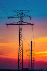 Poster - Two adjacent power lines in an urban or rural setting, suitable for use in infrastructure, industry, or environmental contexts