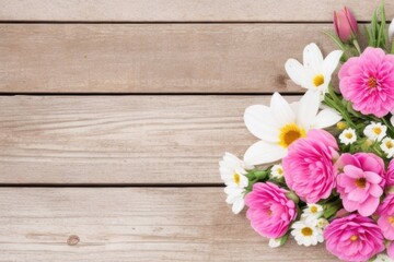 Sticker - Flowers over a wooden background with a copy space