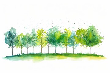 Poster - Watercolor illustration of a row of trees against a blue sky