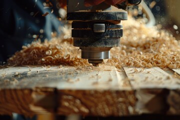 Poster - A person drilling into a piece of wood, great for DIY and crafting projects