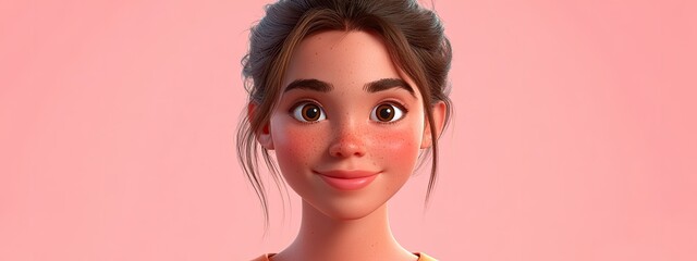 3D Cartoon Portrait of a Young Woman