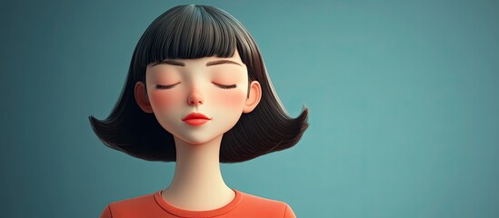 Sticker - Charming lady with closed eyes in a 3D cartoon style