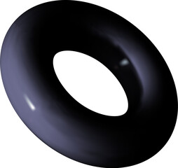 Poster - Isolated black torus in 3D perspective. Abstract geometric donut shape in rotation