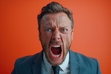 Wall Mural - A man in a suit is yelling and has a very angry expression on his face