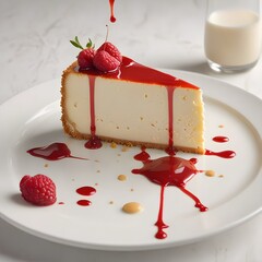 Poster - cheesecake on a table with white tablecloth