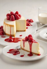 Poster - cheesecake on a table with white tablecloth