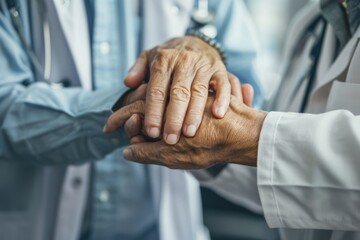 Poster - A close-up shot of two hands holding together, symbolizing support and connection