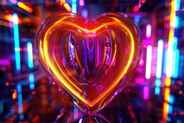 Aufkleber - A heart-shaped glass object placed in front of vibrant colorful lights, perfect for romantic or celebratory scenes