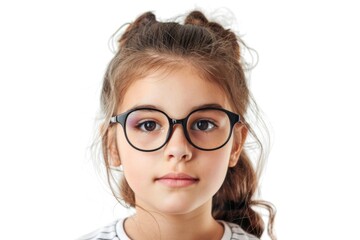 A young girl wearing glasses and a striped shirt