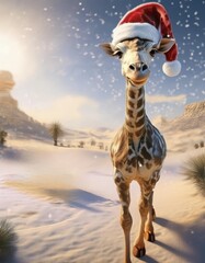 Poster -  Christmas giraffe in the desert