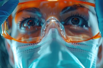 Poster - A person wearing a mask and goggles in close-up shot