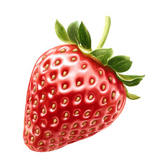 Fototapete - Realistic delicious ripe strawberry with green leaves isolated on a transparent background, red strawberry, fruit, Juicy Strawberry