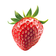 Fototapete - Realistic delicious ripe strawberry with green leaves isolated on a transparent background, red strawberry, fruit, Juicy Strawberry