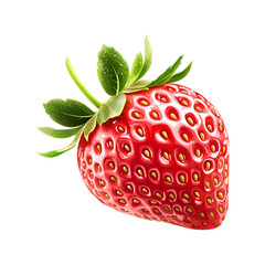 Fototapete - Realistic delicious ripe strawberry with green leaves isolated on a transparent background, red strawberry, fruit, Juicy Strawberry