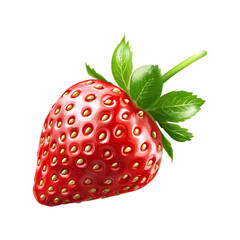 Fototapete - Realistic delicious ripe strawberry with green leaves isolated on a transparent background, red strawberry, fruit, Juicy Strawberry