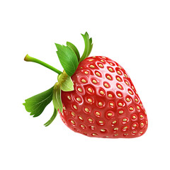 Fototapete - Realistic delicious ripe strawberry with green leaves isolated on a transparent background, red strawberry, fruit, Juicy Strawberry