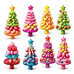 Wall Mural - a-set-of-colorful-christmas-tree-made-of-sweet-macarons-christmas-decorations