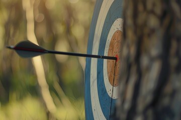 Poster - A close-up shot of an arrow in a target, perfect for illustration or educational purposes