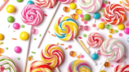 Aufkleber - A collection of vibrant lollipops arranged on a clean white surface