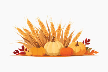 Wall Mural - Autumn harvest pumpkins wheat leaves