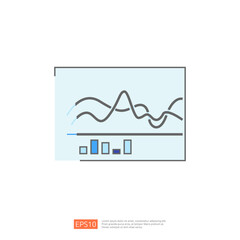 Poster - Line art illustration of a graph with blue lines and bars on a white background. 
