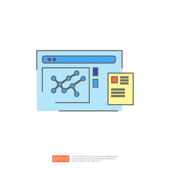 Poster - A flat illustration of a website with a data visualization chart, and a document on the side. It represents data analysis, website design, and software development.